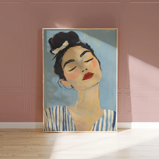 Empowered woman portrait, elegant feminist, vintage inspired red lips wall art