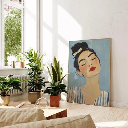 Empowered woman portrait, elegant feminist, vintage inspired red lips wall art
