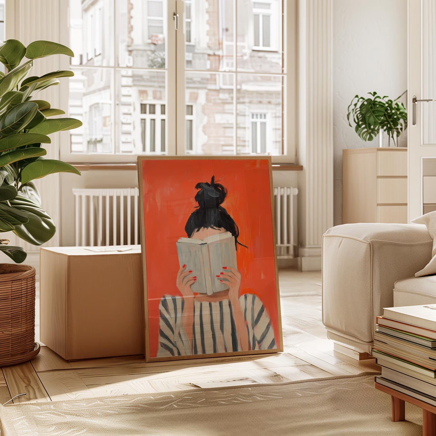 reading woman art print, feminine cozy wall art