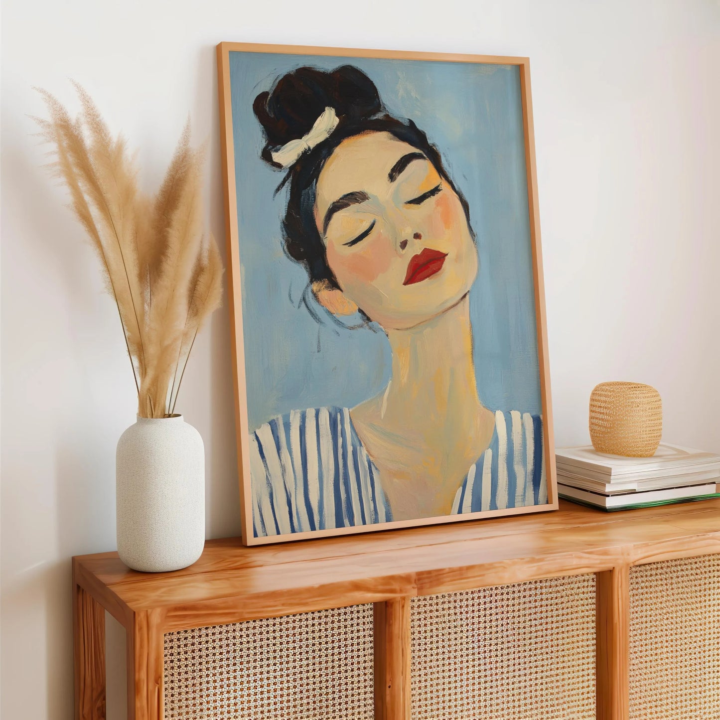 Empowered woman portrait, elegant feminist, vintage inspired red lips wall art