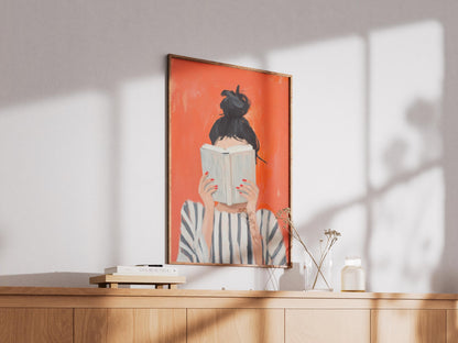 reading woman art print, feminine cozy wall art